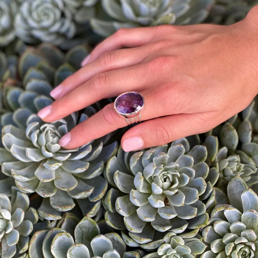 Amethyst Oval Rose Cut Ring - Lila