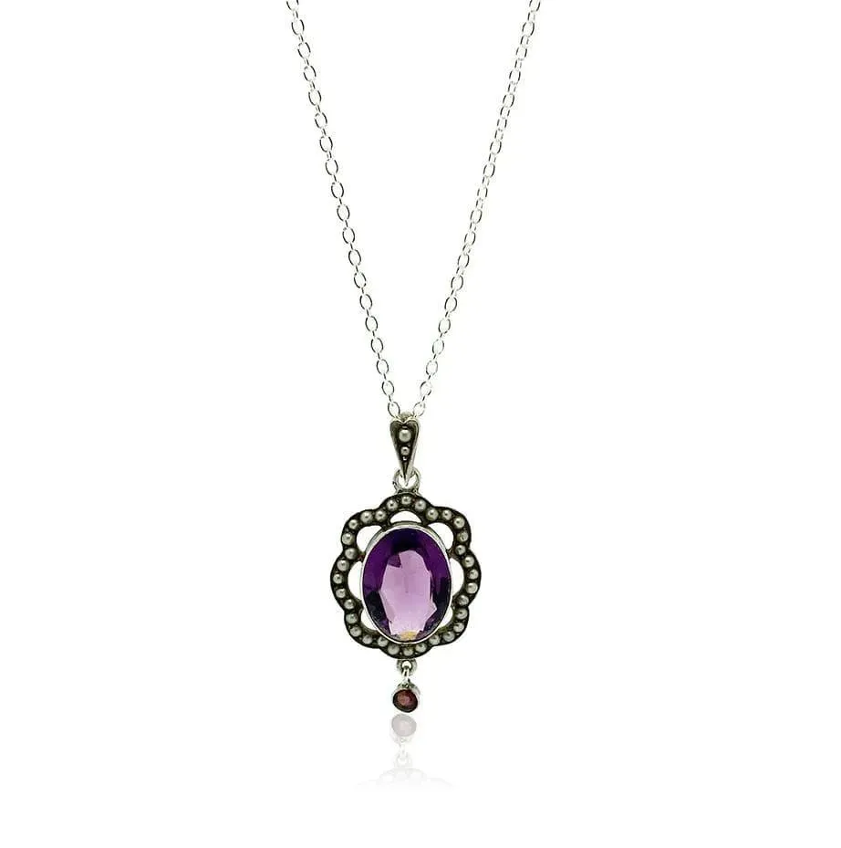 Antique Edwardian 1910 Amethyst Glass Sterling Silver Necklace