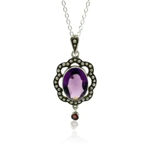 Antique Edwardian 1910 Amethyst Glass Sterling Silver Necklace