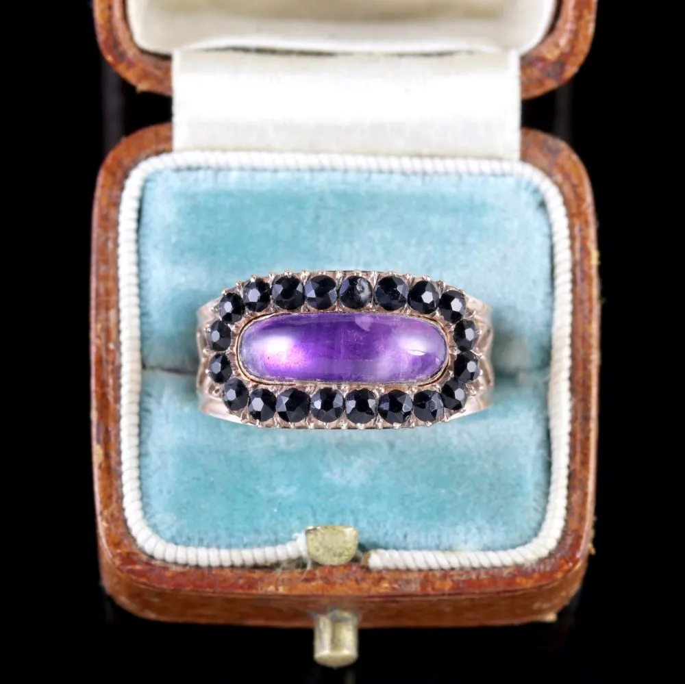 Antique Georgian 18Ct Gold Amethyst Sapphire Ring Circa 1800