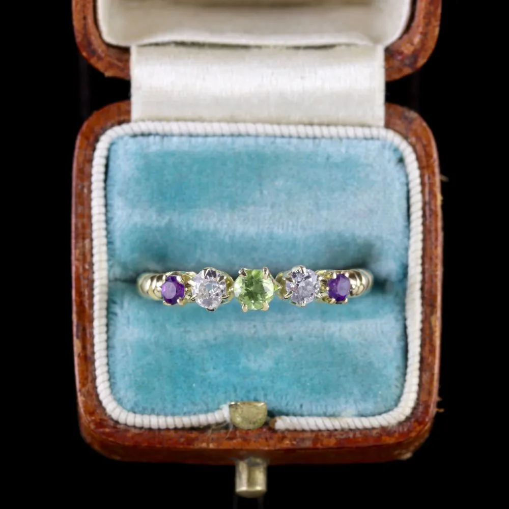 Antique Victorian Suffragette Ring 18Ct Gold Amethyst Peridot Diamond