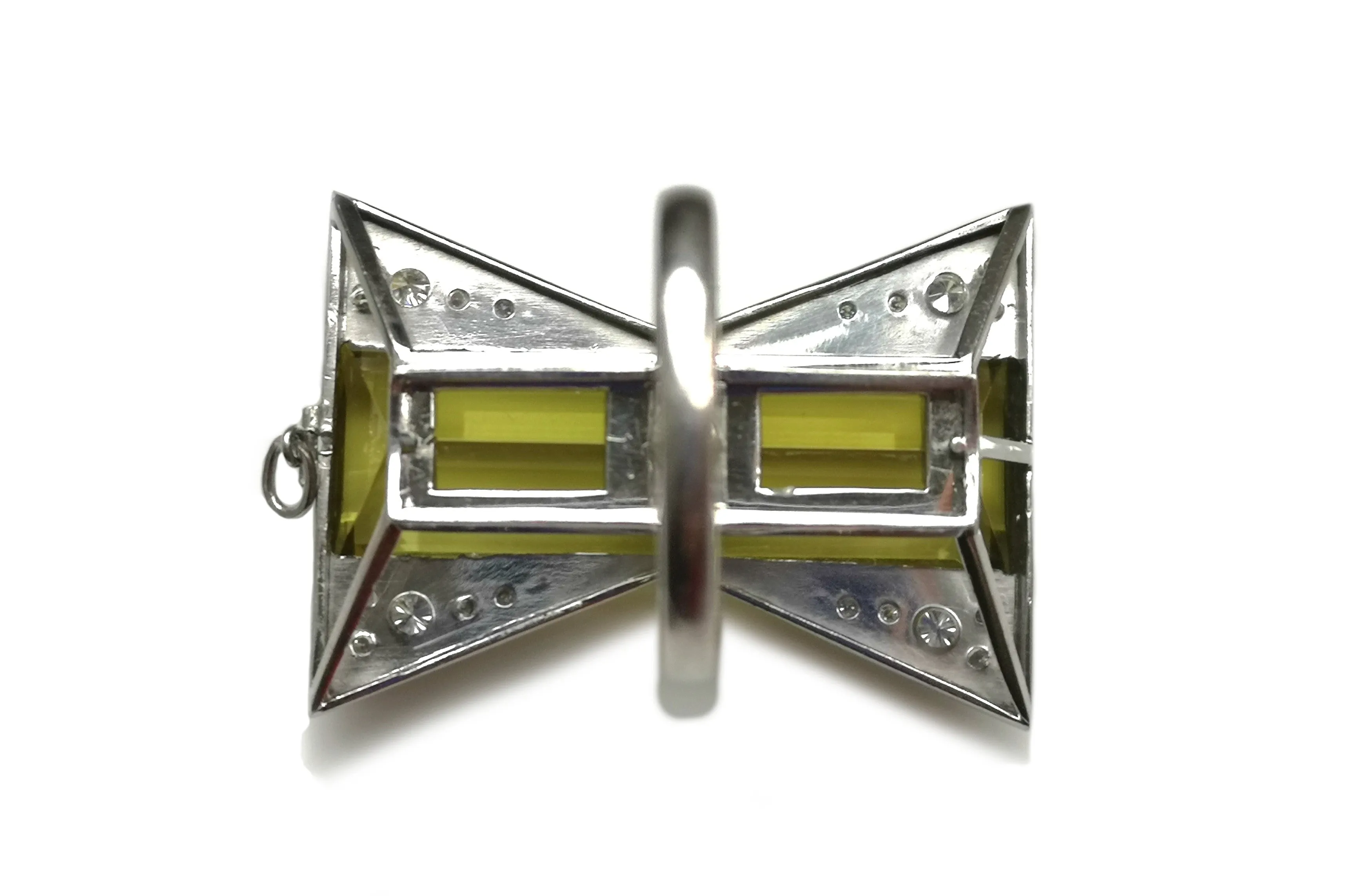 Art Deco Style 37.16ct Heliodor Yellow Beryl & 0.5ct Diamond Transformation Ring / Pendant in 18k White Gold