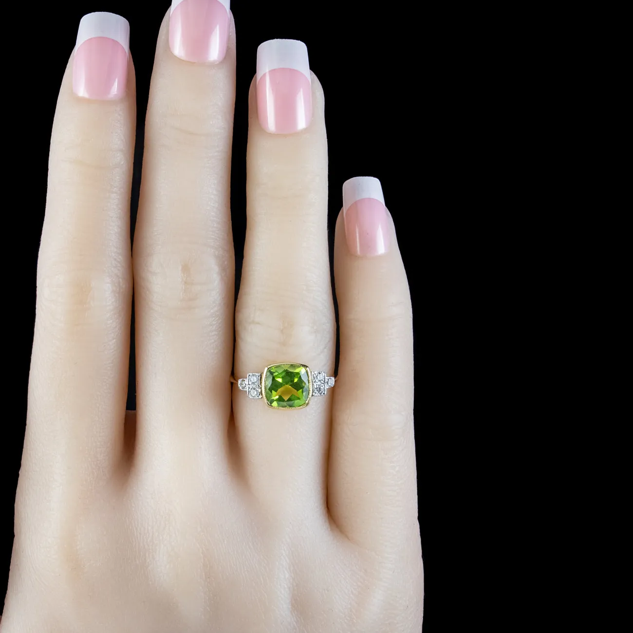 Art Deco Style Peridot Diamond Ring 2.2ct Peridot