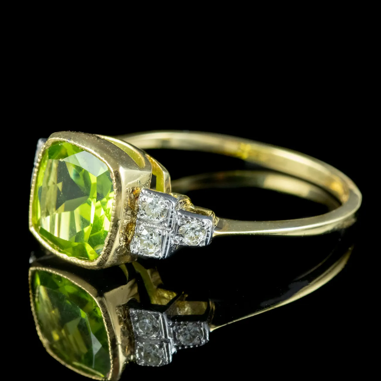 Art Deco Style Peridot Diamond Ring 2.2ct Peridot