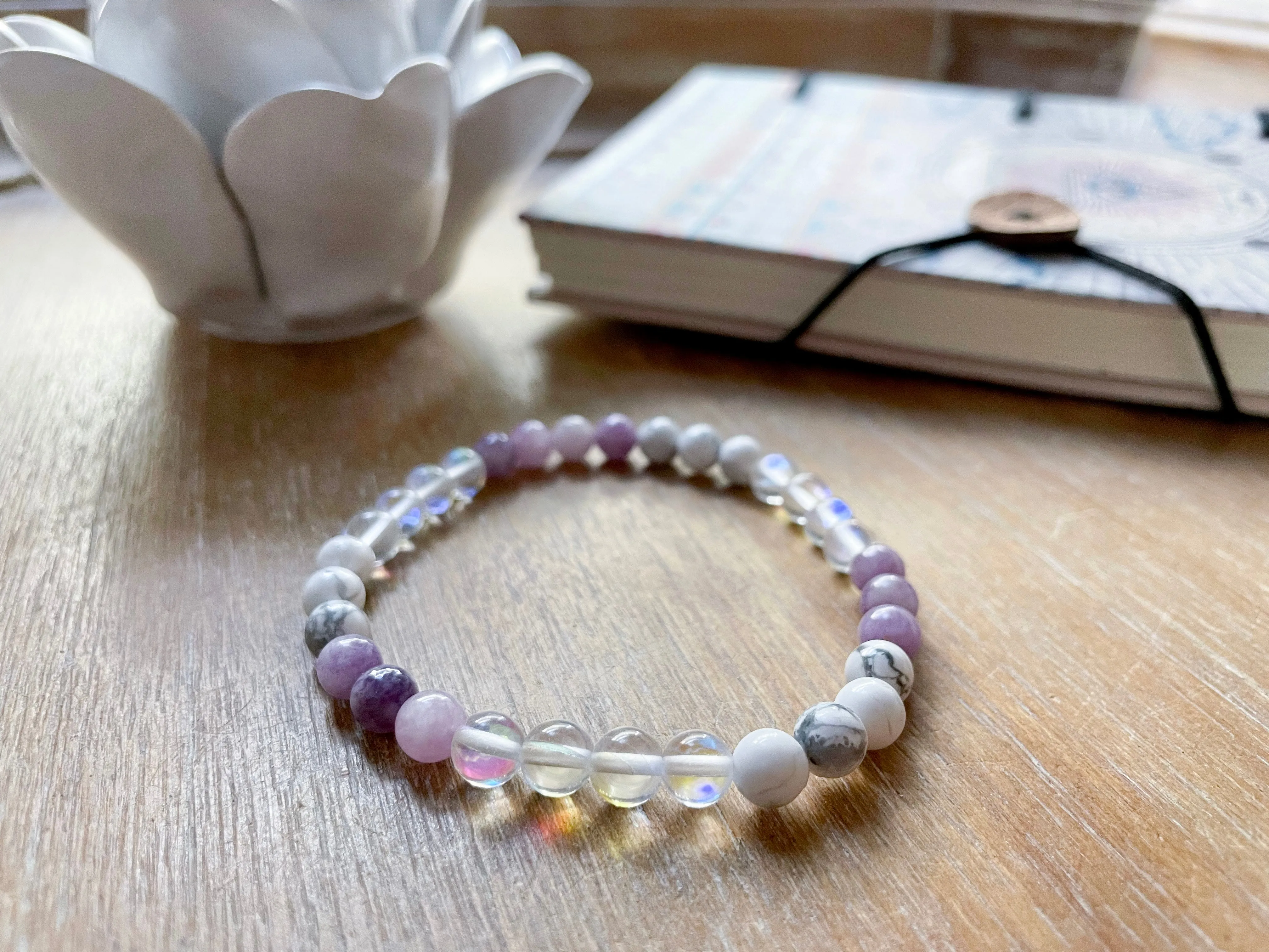 Back to School || Howlite, Lepidolite & Aura Quartz Beaded Bracelet || Reiki Infused