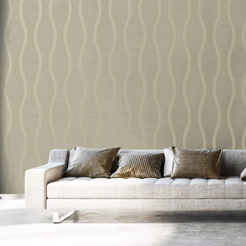 Beaded Wavy Stripe Wallpaper in Champagne