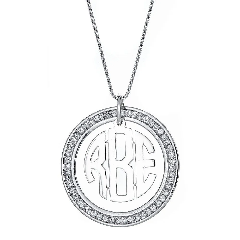 Better Jewelry CZ Halo Modern Three Letter .925 Sterling Silver Monogram Pendant with Chain (6 grams)