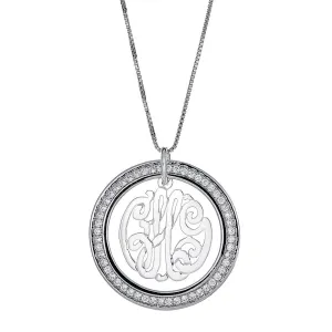 Better Jewelry CZ Halo Script Three-Letter .925 Sterling Silver Monogram Pendant with Chain (6 grams)