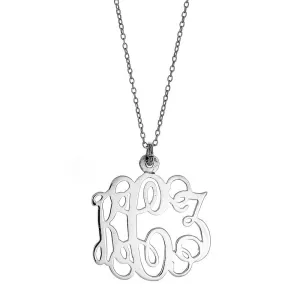 Better Jewelry Fancy Letter SMALL Three-Letter .925 Sterling Silver Monogram Pendant with Chain (Made in USA)