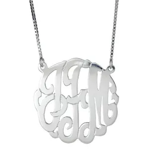 Better Jewelry Medium .925 Sterling Silver Custom Three Letter Initial Monogram Pendant Necklace (1.25")