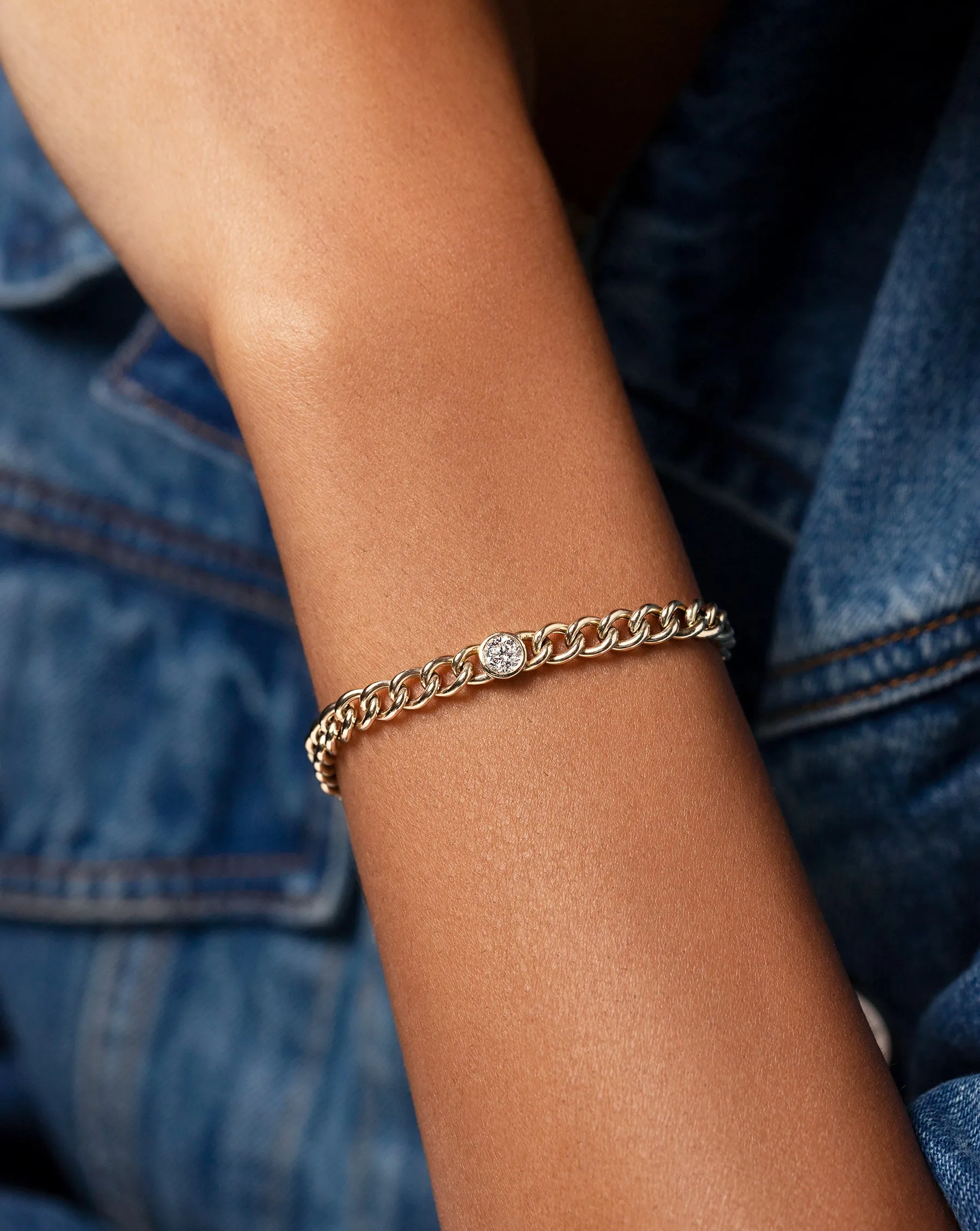 Bezel-Set Diamond Curb Chain Bracelet