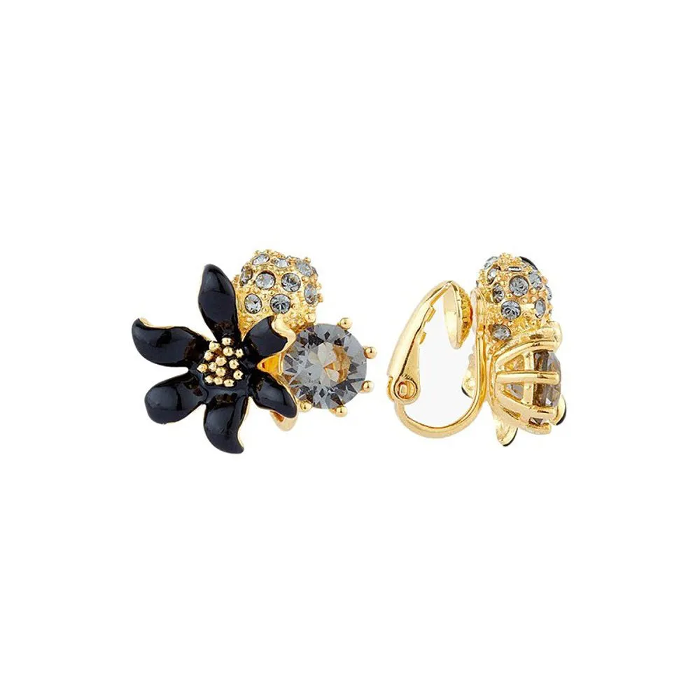 Black Enamel Glaze Lily Crystal Gold-Plated Earring, Bracelet,Necklace-i7bags