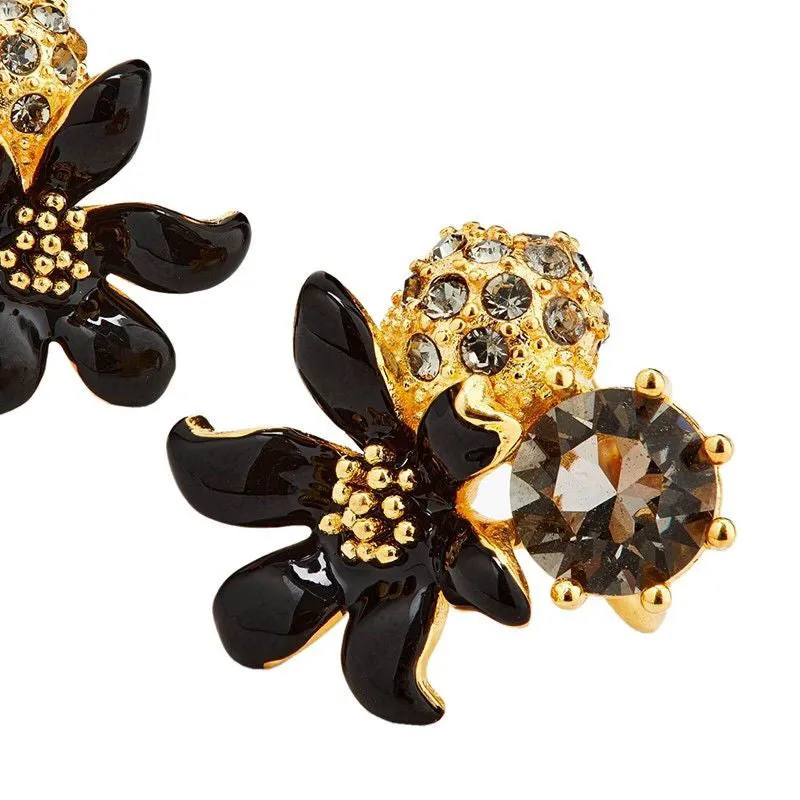 Black Enamel Glaze Lily Crystal Gold-Plated Earring, Bracelet,Necklace-i7bags