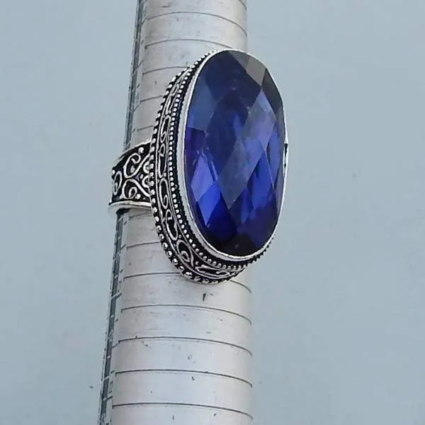 Blue Iolite Quartz Gemstone Ring - 925 Sterling Silver Birthstone Gemstone Ring- Art Nouveau Blue Gemstone Gift Ring Jewelry