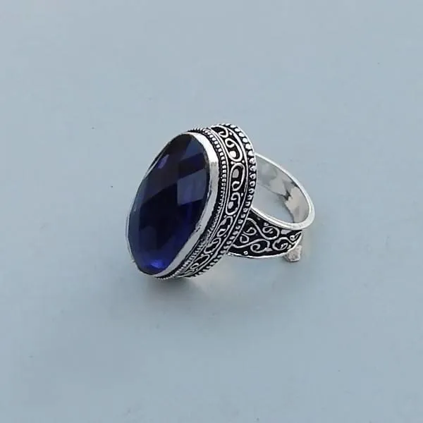 Blue Iolite Quartz Gemstone Ring - 925 Sterling Silver Birthstone Gemstone Ring- Art Nouveau Blue Gemstone Gift Ring Jewelry