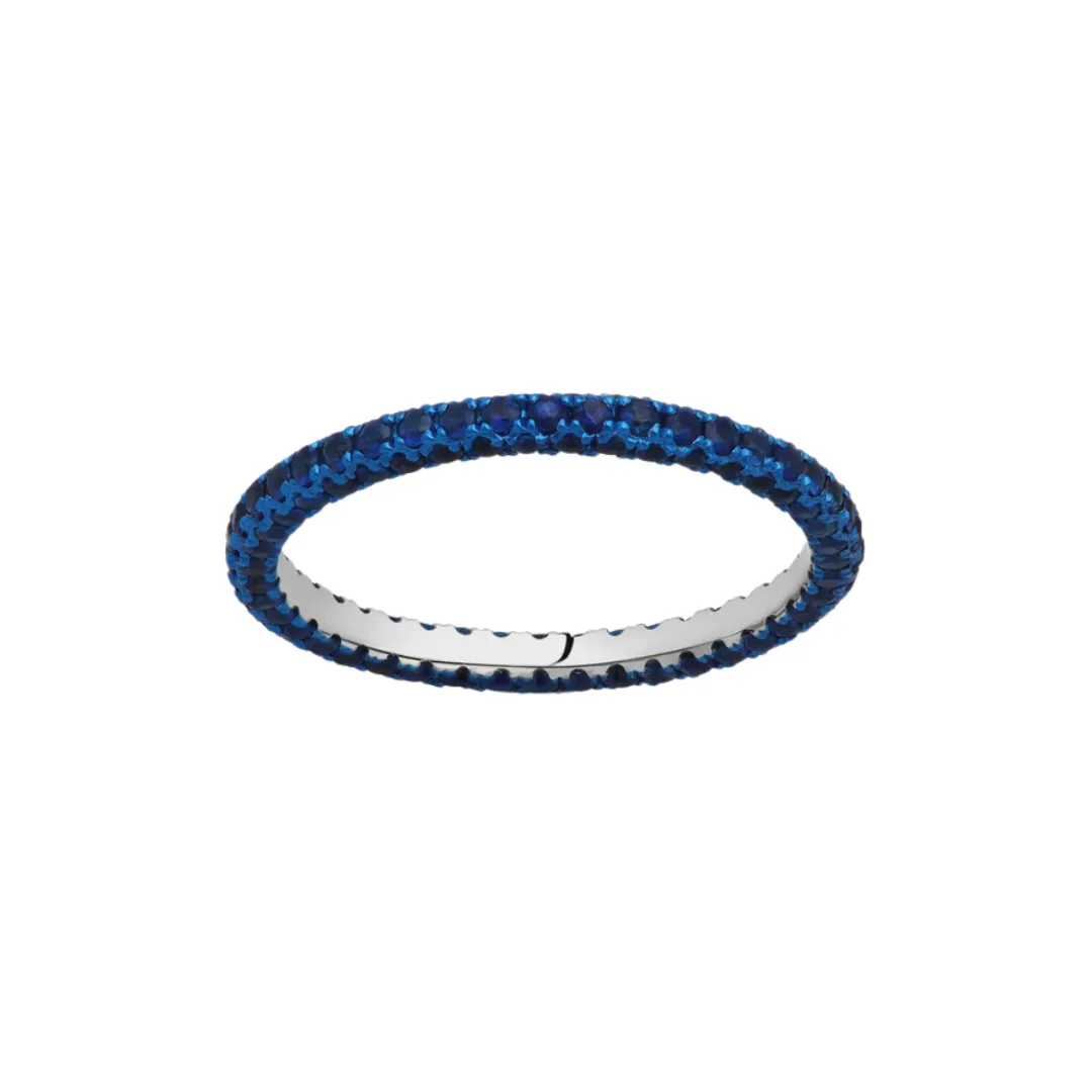 Blue Sapphire and Blue Rhodium 3 Sided Band