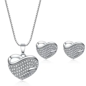 Bold Pavé Hearts Necklace and Earrings Set