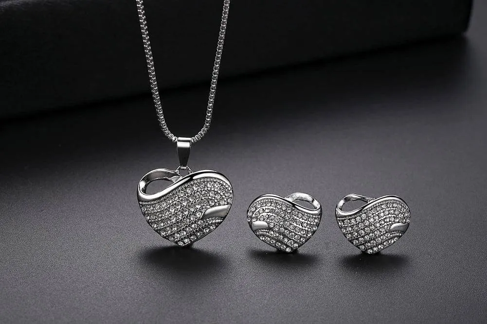 Bold Pavé Hearts Necklace and Earrings Set