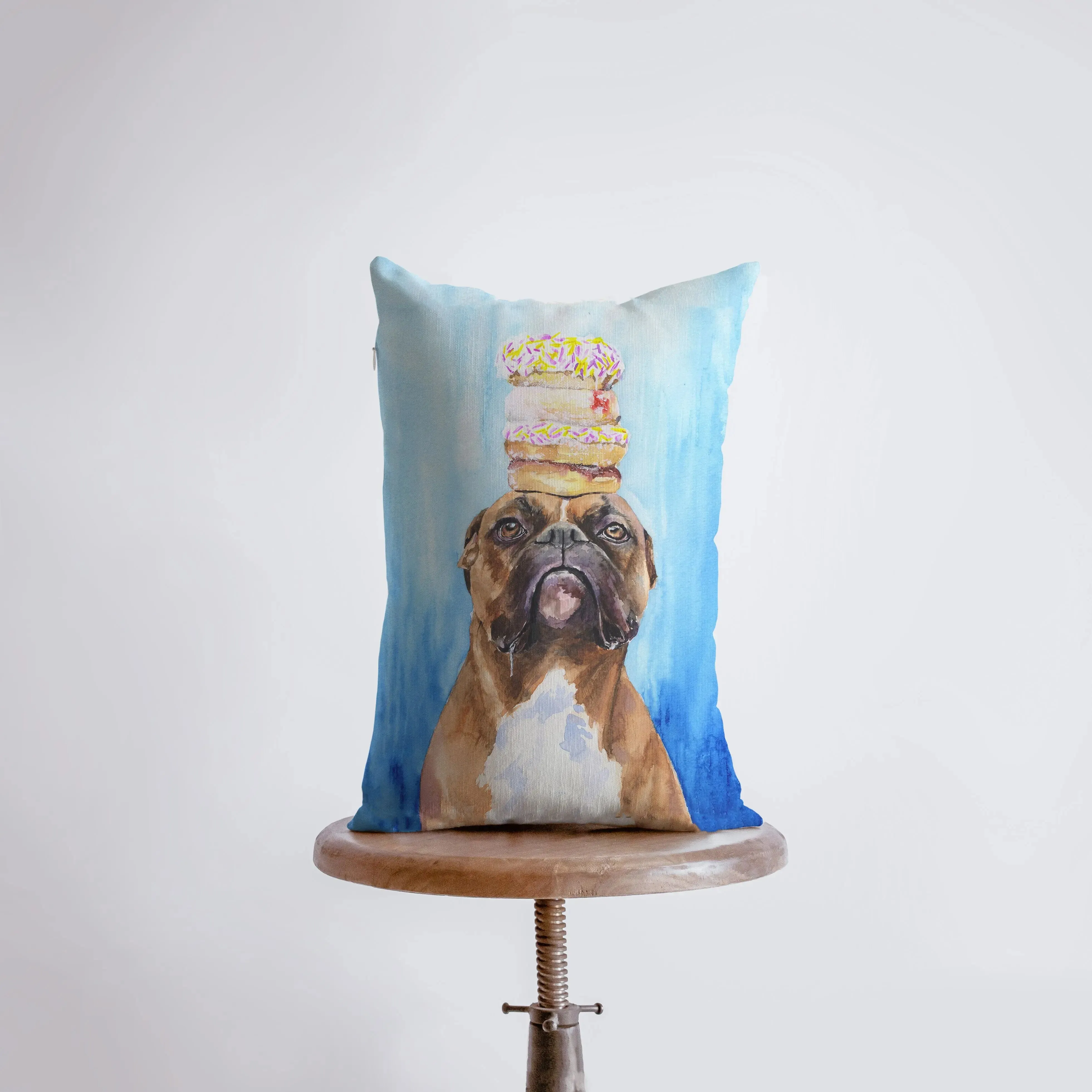 Boxer | Watercolor Doughnut Boxer | 12x18 | Throw Pillow | Home Decor | Custom Dog Pillow Cover