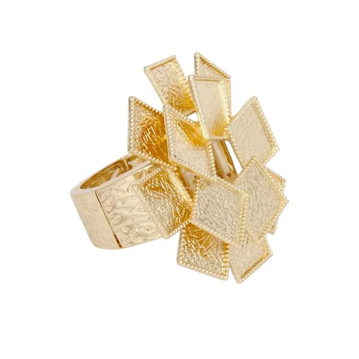 Bracelet Gold Stacked Metal Squares Stretch Women