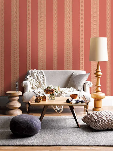 Brynn Coral Paisley Stripe Wallpaper from the Kismet Collection