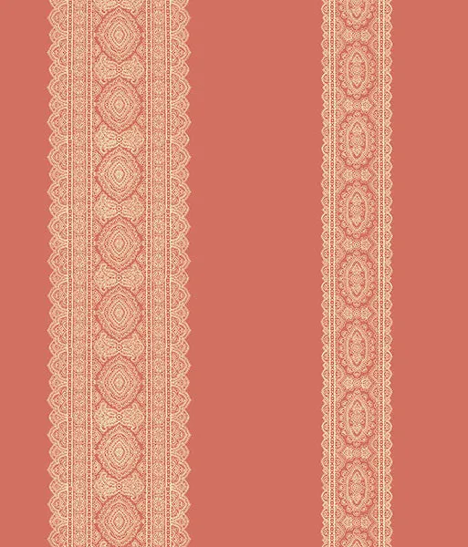 Brynn Coral Paisley Stripe Wallpaper from the Kismet Collection