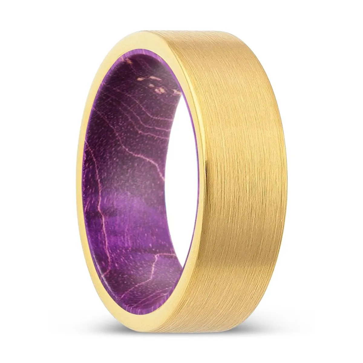 BRYXTON | Purple Wood, Gold Tungsten Ring, Brushed, Flat