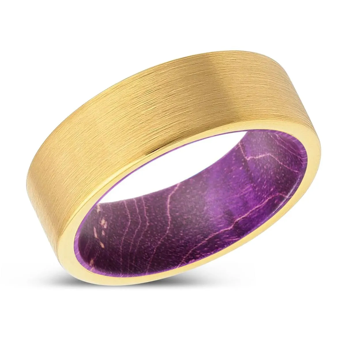 BRYXTON | Purple Wood, Gold Tungsten Ring, Brushed, Flat