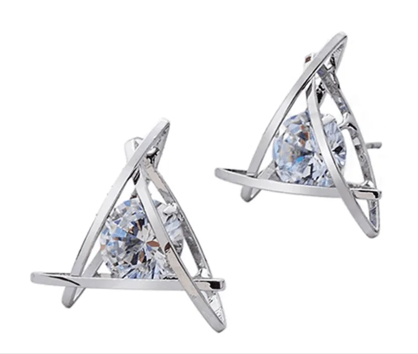 Captured Crystals Triangle Earrings