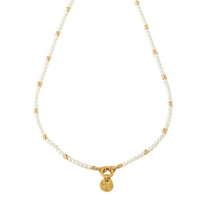 Chic Rice Bead Pendant Necklace with Alloy Accent