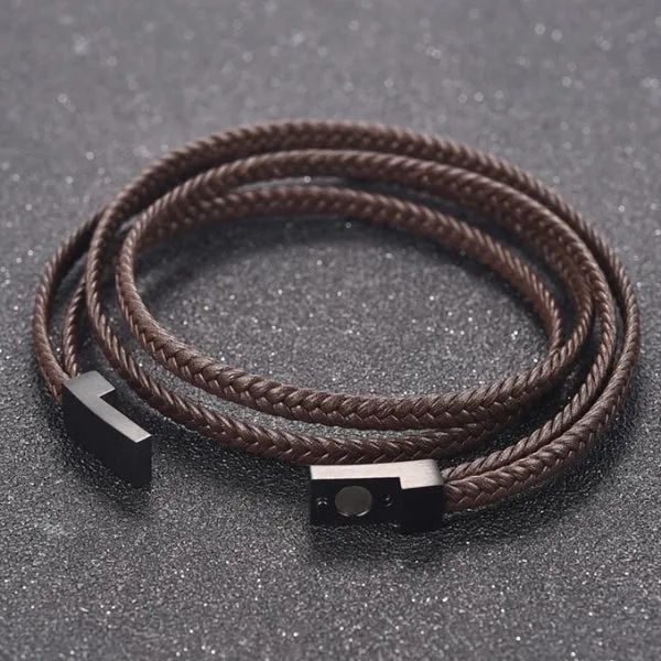 Classy Men Brown Multi-Layer Braided Leather Bracelet