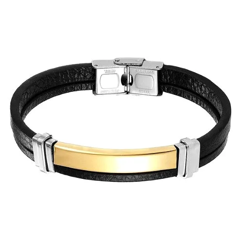 Classy Men Gold Bar Leather Bracelet