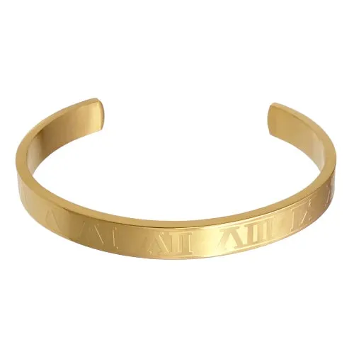 Classy Men Gold Roman Numeral Cuff Bracelet