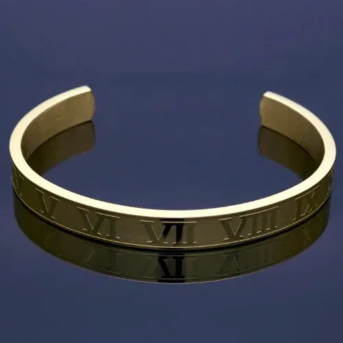 Classy Men Gold Roman Numeral Cuff Bracelet