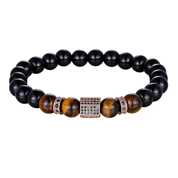 Classy Men Rose Gold Elegant Tiger Eye Bead Bracelet