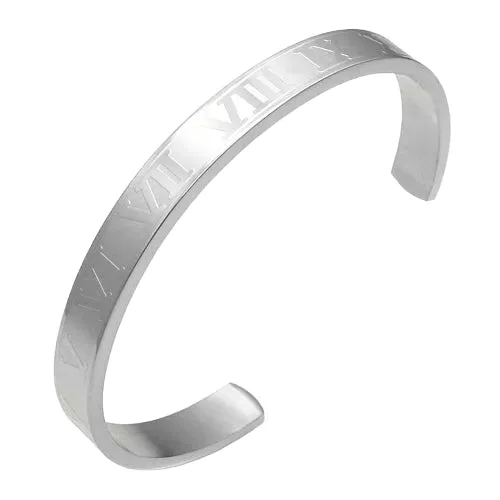 Classy Men Silver Roman Numeral Cuff Bracelet