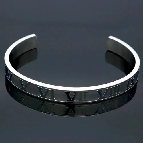 Classy Men Silver Roman Numeral Cuff Bracelet