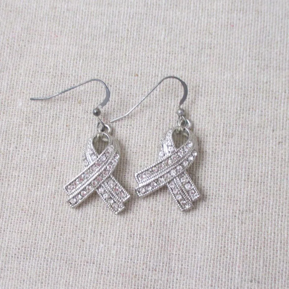 Crystal Rhinestone Awareness Ribbon Earrings