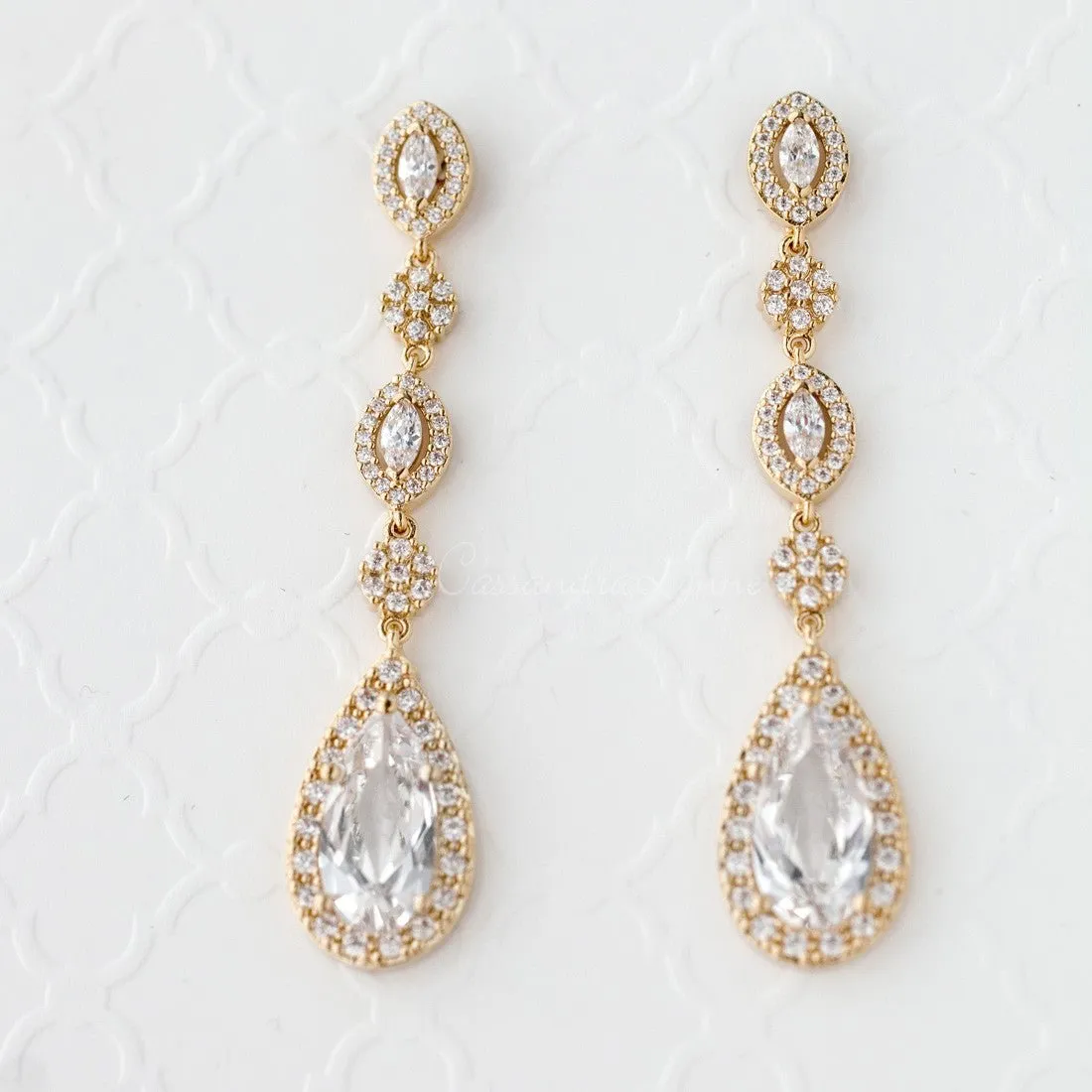 CZ Wedding Earrings of Elongated Teardrops