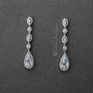 CZ Wedding Earrings of Elongated Teardrops