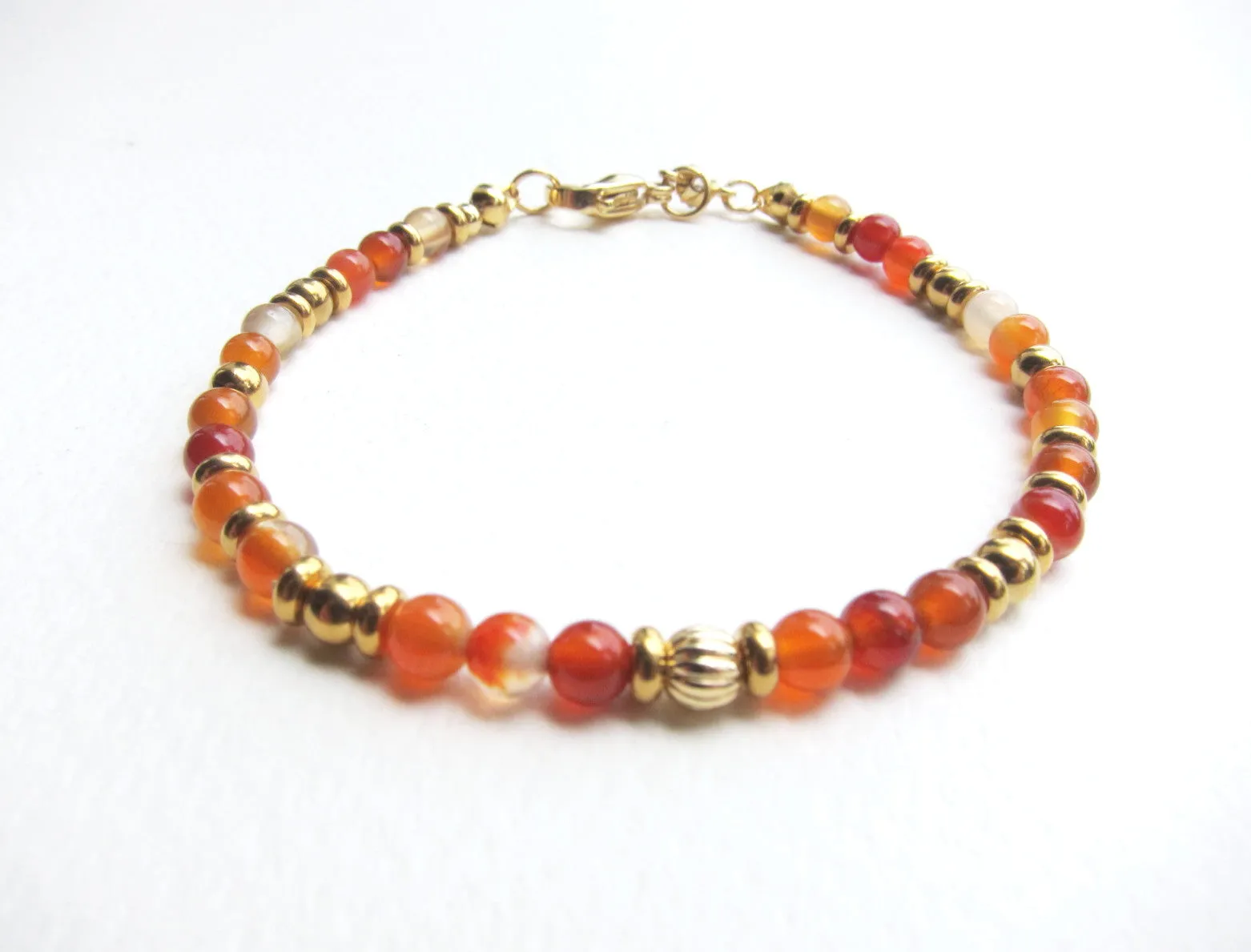 Dainty Carnelian Gemstone Bracelet in Stainless Gold Finish - Sacral Chakra