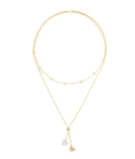 Double Heart Lariat Necklace