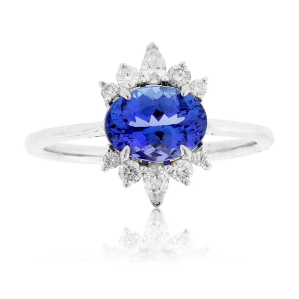 East to West Oval Cut Tanzanite and Diamond Accented Ring