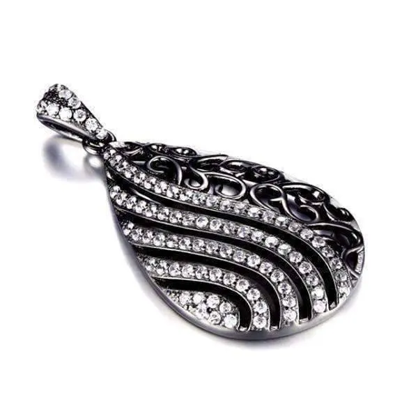 Ebony Swirl Black Gold Filigree and CZ Pendant Necklace