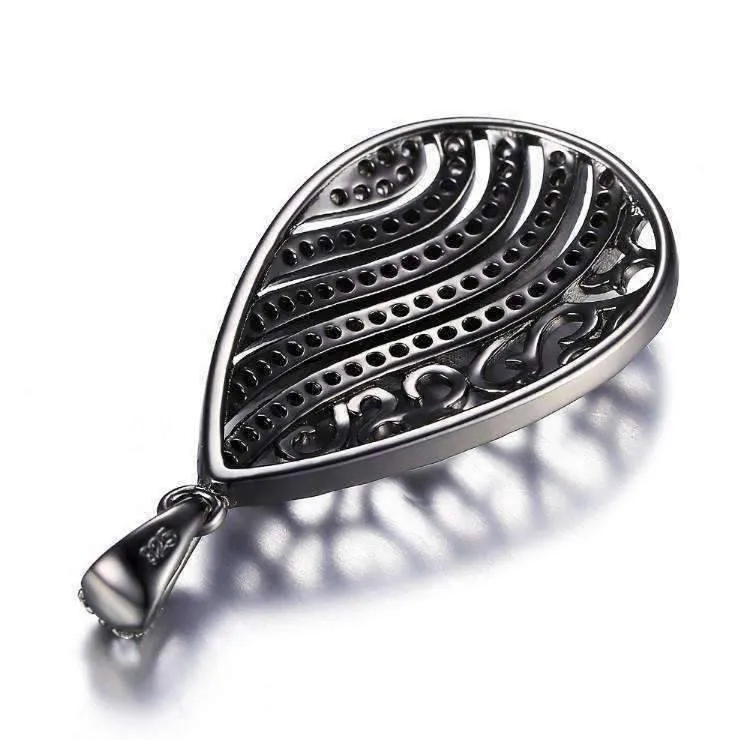 Ebony Swirl Black Gold Filigree and CZ Pendant Necklace