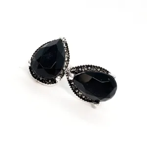 Elegant Black Pear Halo Stud Earrings