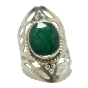 Emerald Ring Rich Green Ruler Sterling Silver Size 5.75