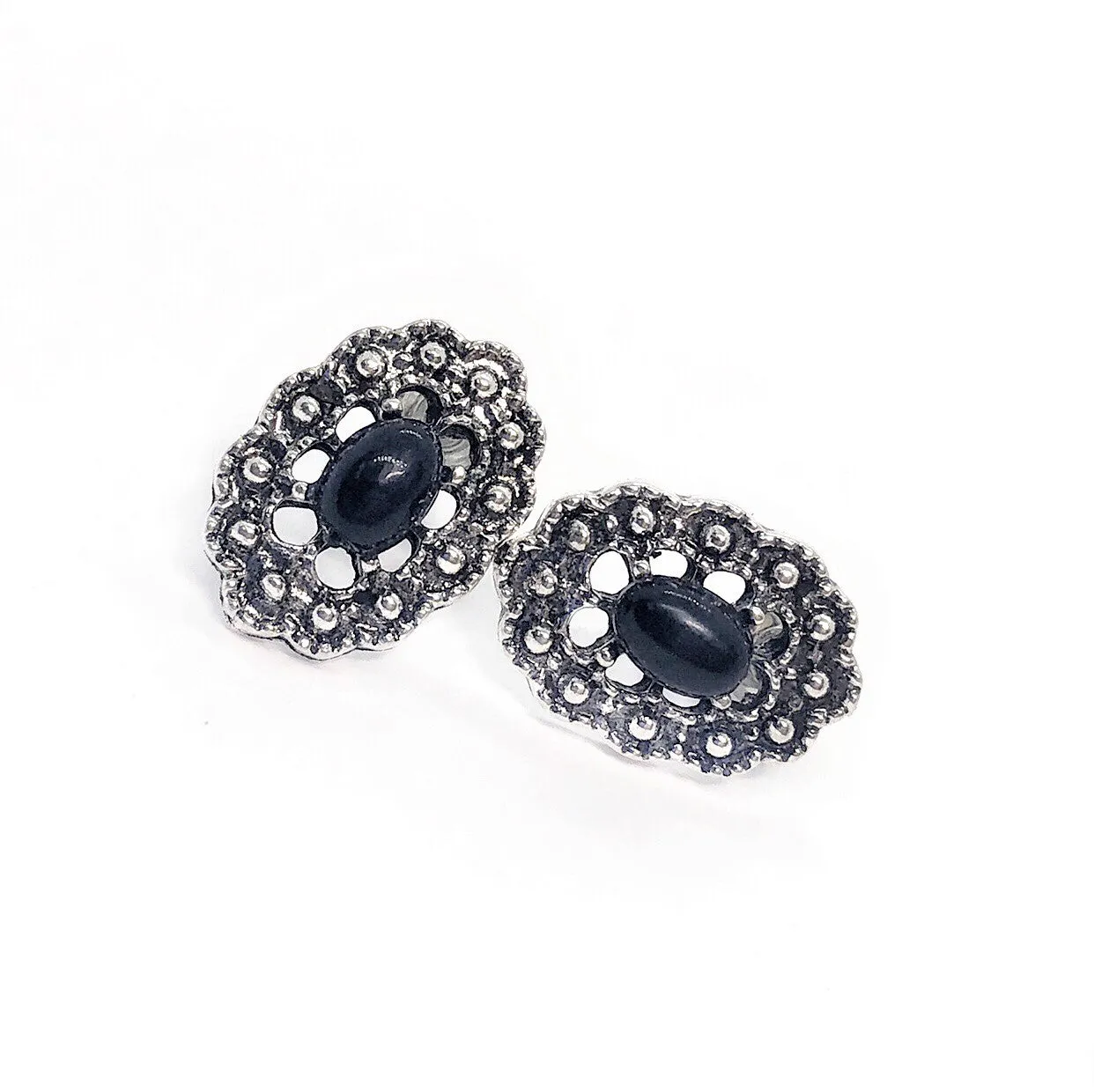 Empire Black Oval Medallion Stud Earrings