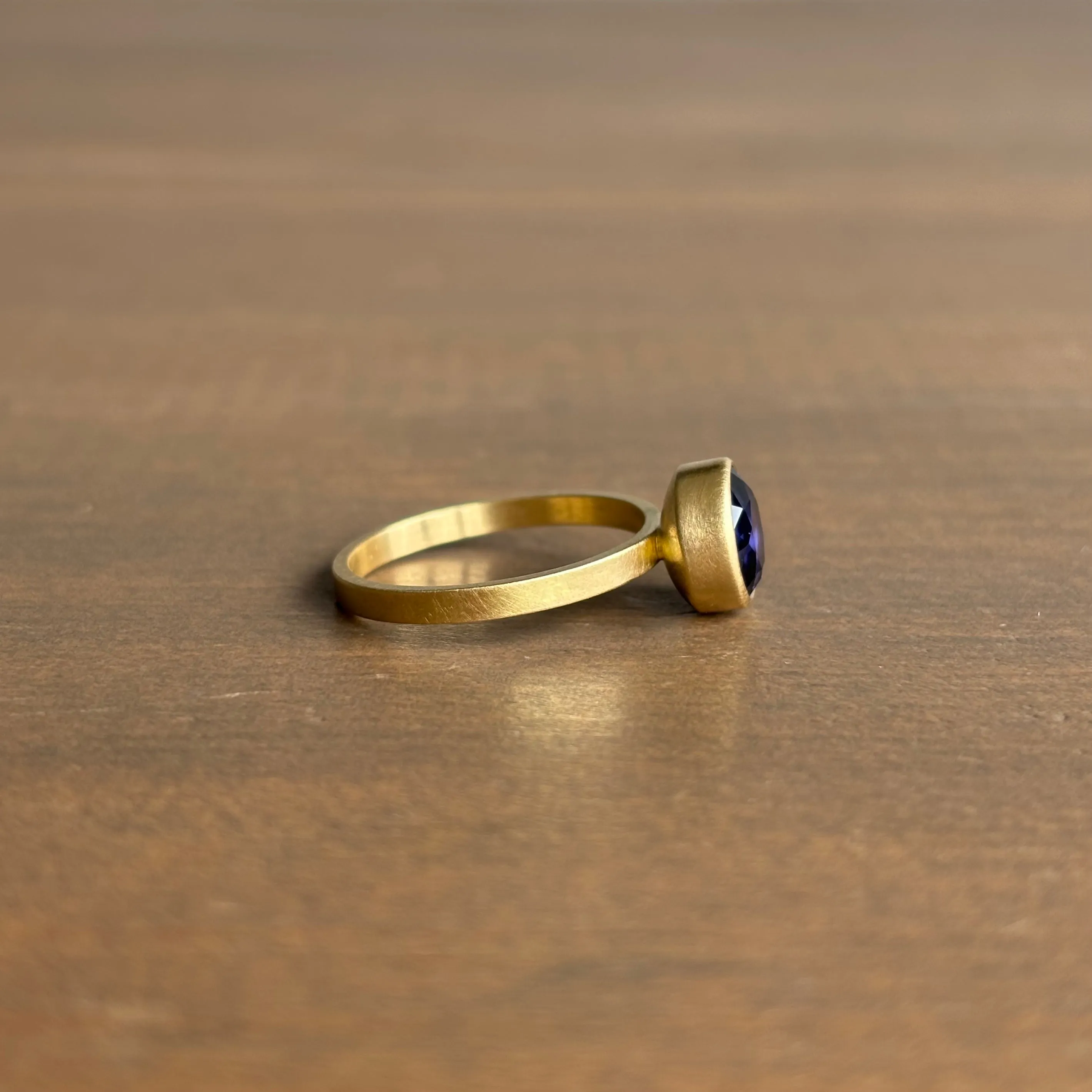 Faceted Round Dark Purple Iolite Stacking Ring