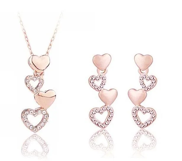 Falling Hearts CZ Necklace and Earrings Set